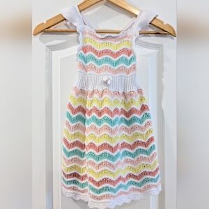 C&C California Kids Chevron Striped Crochet Knit Eyelet Ruffle Dress Size 3T
